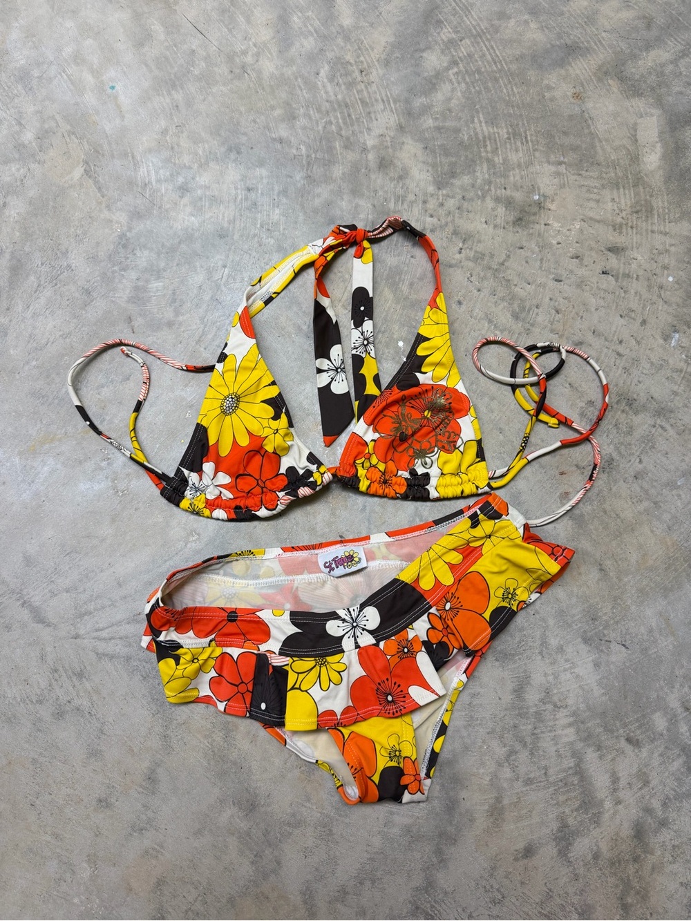 St. Tropez Yellow & Orange Floral Triangle Halter Bikini